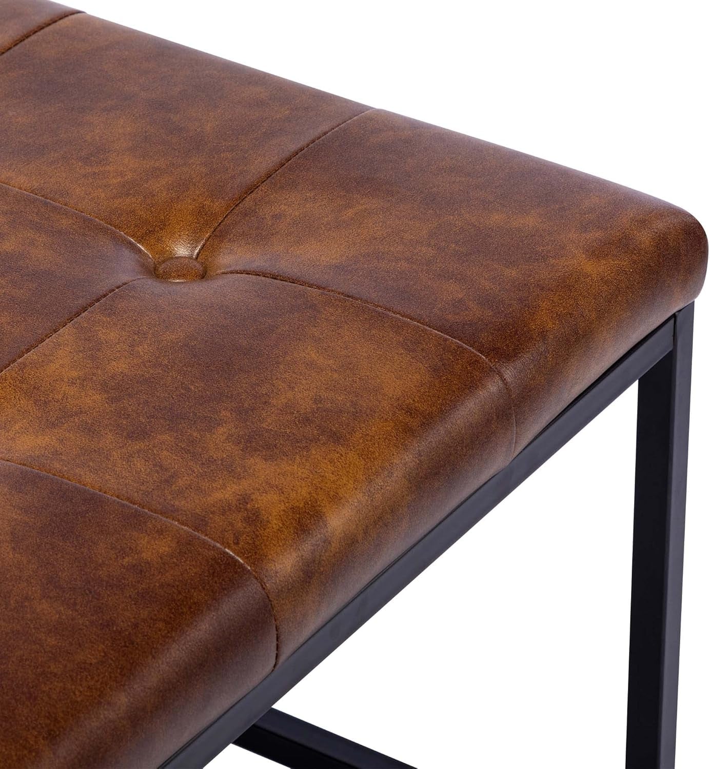 Yellowish-Brown Faux Leather Ottoman Coffee Table Sturdy