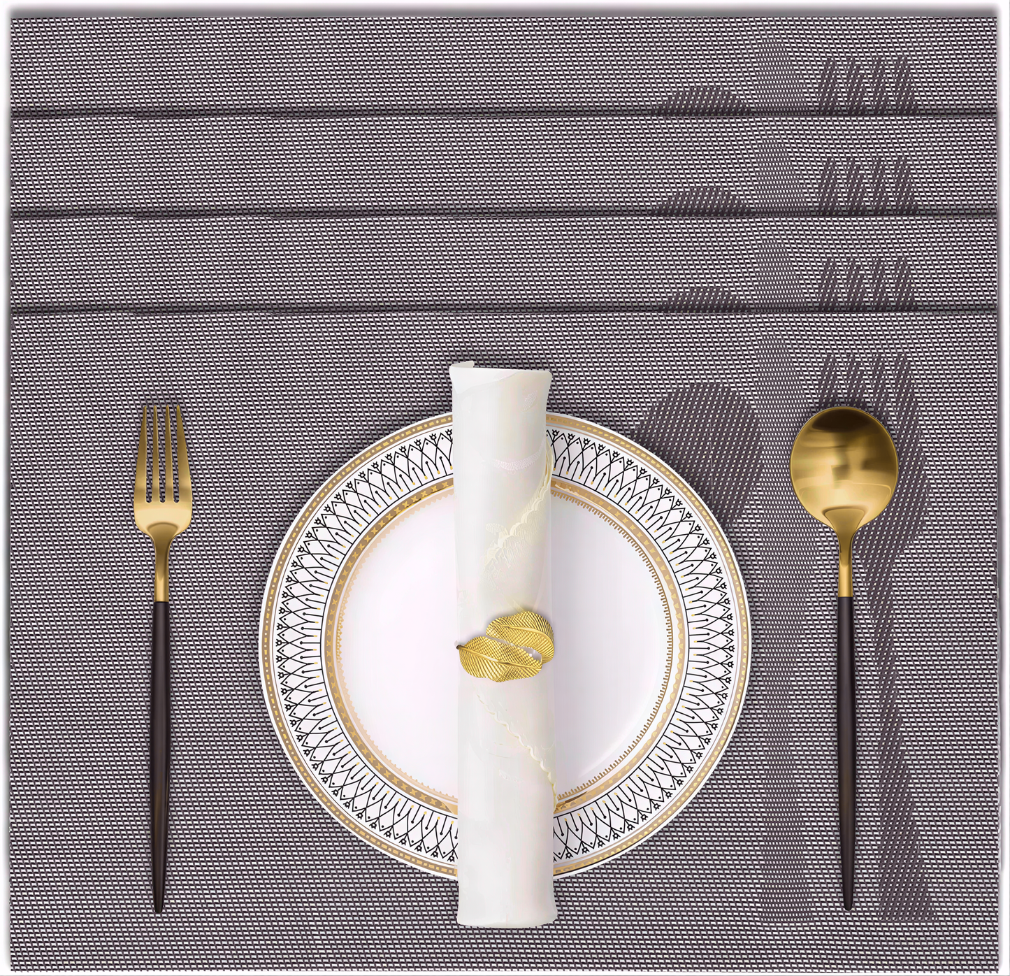 Vinyl Placemats - Devonshire Light Brown Table Protectors | Washable, Non Slip Mats
