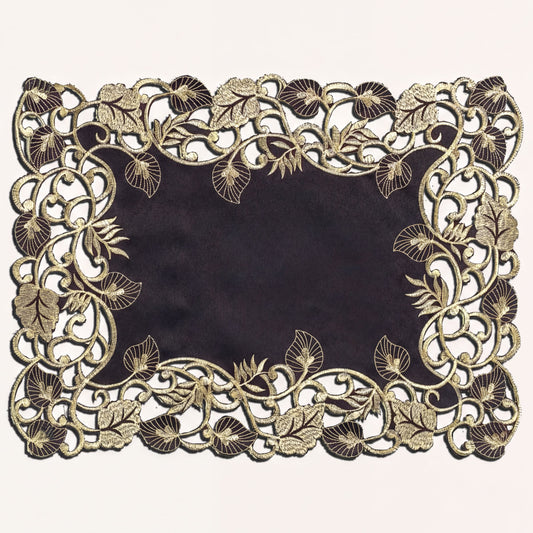 Black Gold Placemats – Rustic Table Placemats 12x18 Inch Embroidered Dining Mats