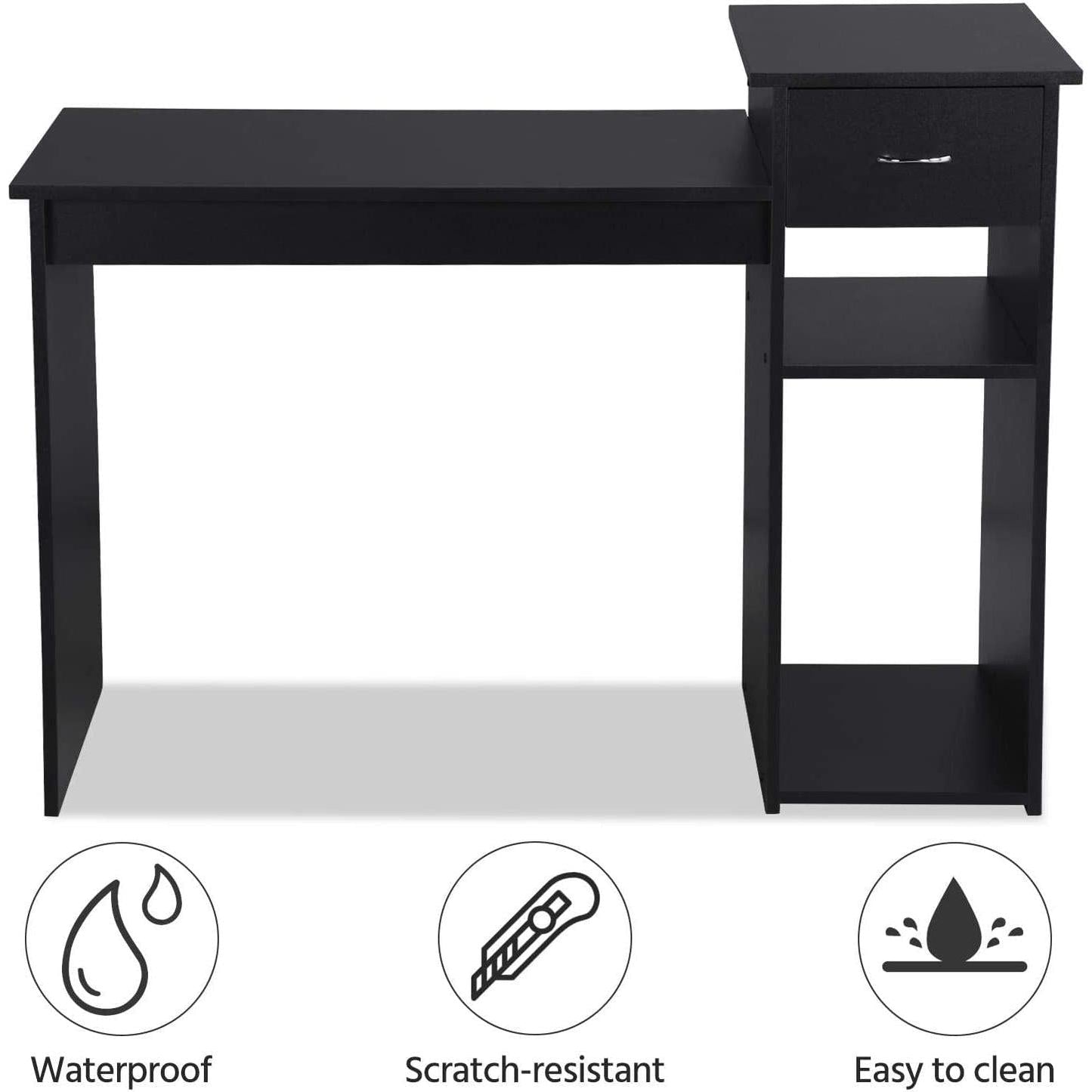 Black Wooden Computer Desk With Storage Drawer Cpu Stand