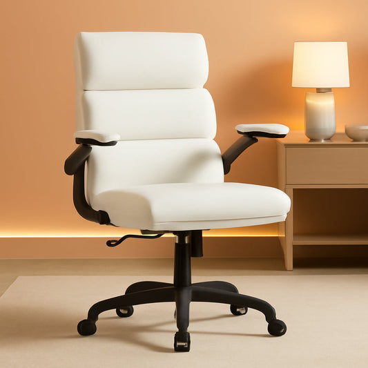White Ergonomic Office Chair With Adjustable Back Support