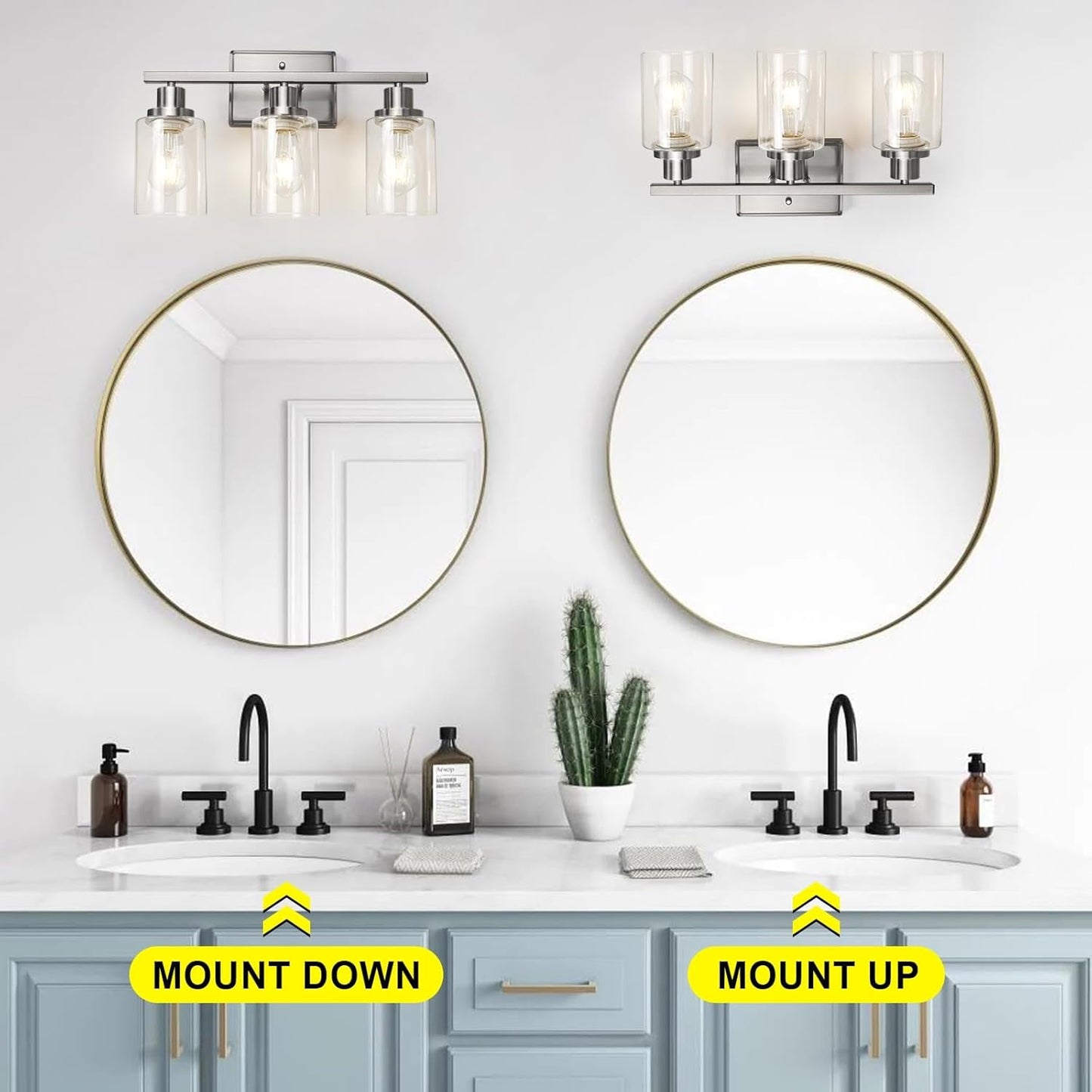 3 Light Brushed Nickel Vanity Light Fixture For Bathroom