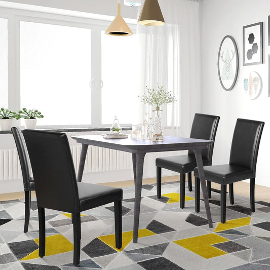 Dining Chair Set Of 4 PU Leather Upholstered Chairs With Solid Wood Legs Black
