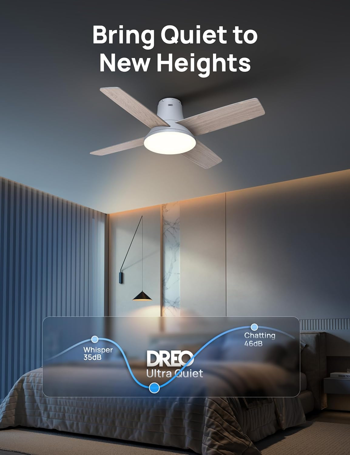 44 Inch White Smart Ceiling Fan With Dimmable LED Light And Remote