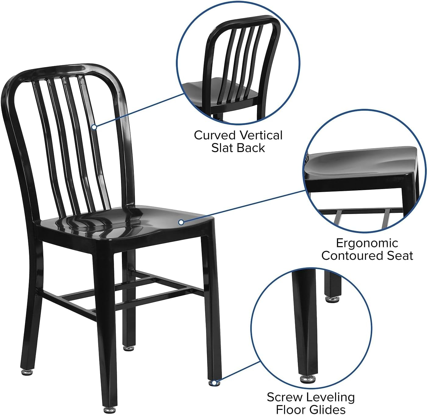 Commercial Grade Black Metal Indoor Outdoor Dining Chair