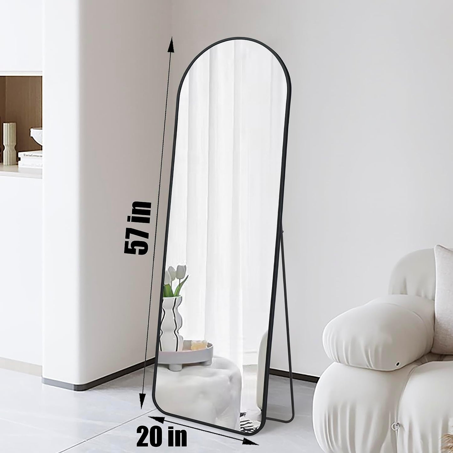 Black 57 Inch Full Length Arch Mirror For Entryway