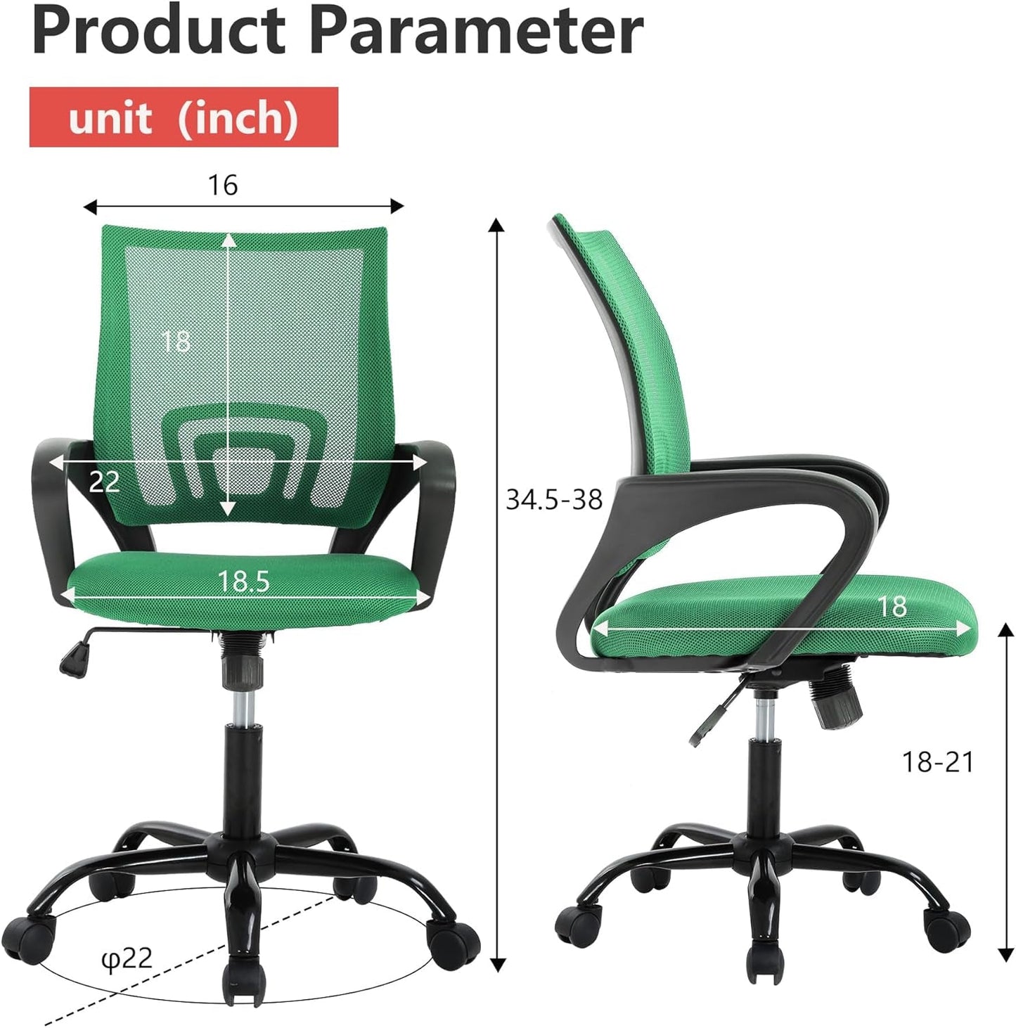Ergonomic Green Office Chair With Adjustable Lumbar Support