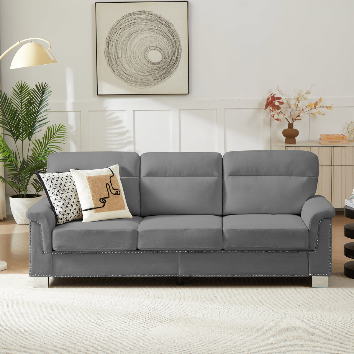 82" Modern Compressed Snowfleece Fabric 3-Seater Sofa