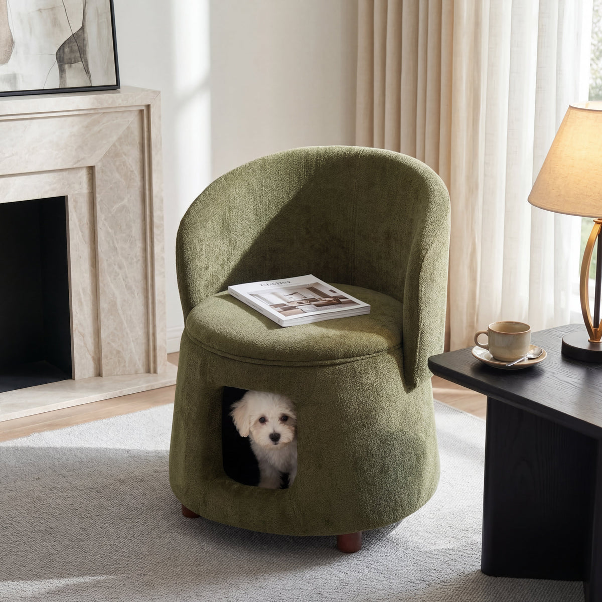 Green Pet Friendly Chair with Hidden Pet Nook