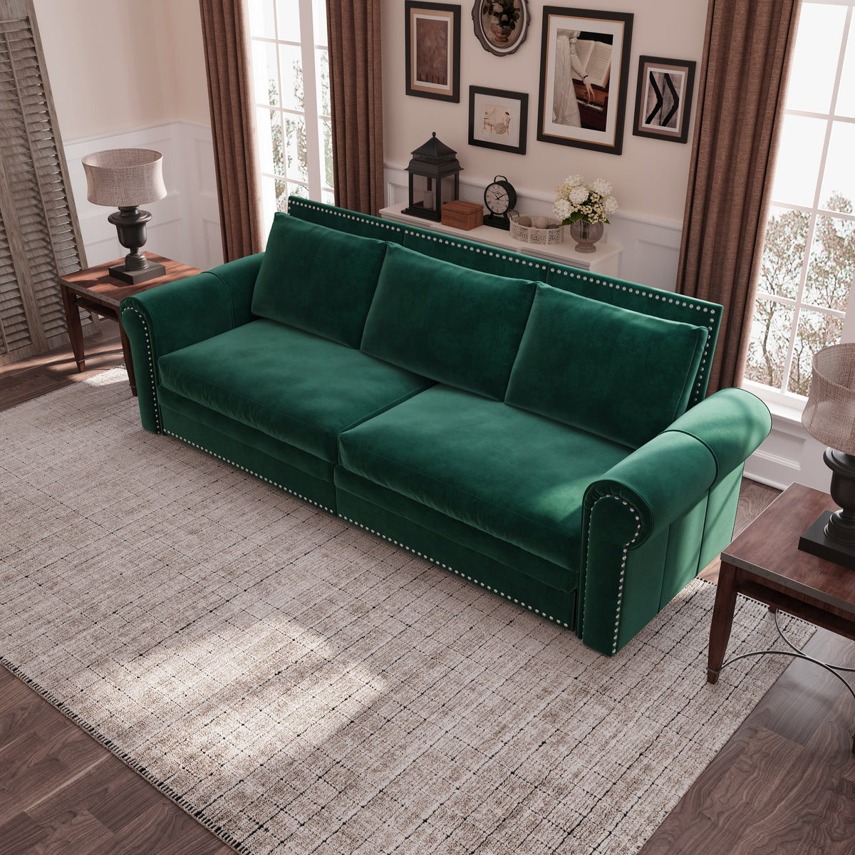 Chesterfield 3-in-1 Velvet Convertible Sleeper Sofa Bed