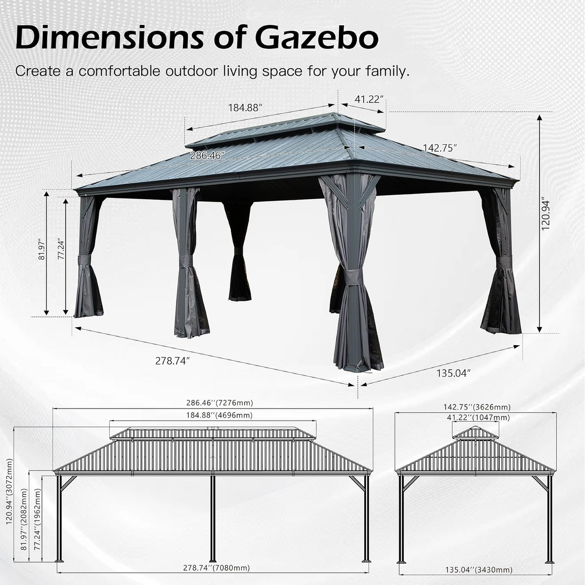 12x24FT Outdoor Gazebo with Galvanized Steel Double Roof