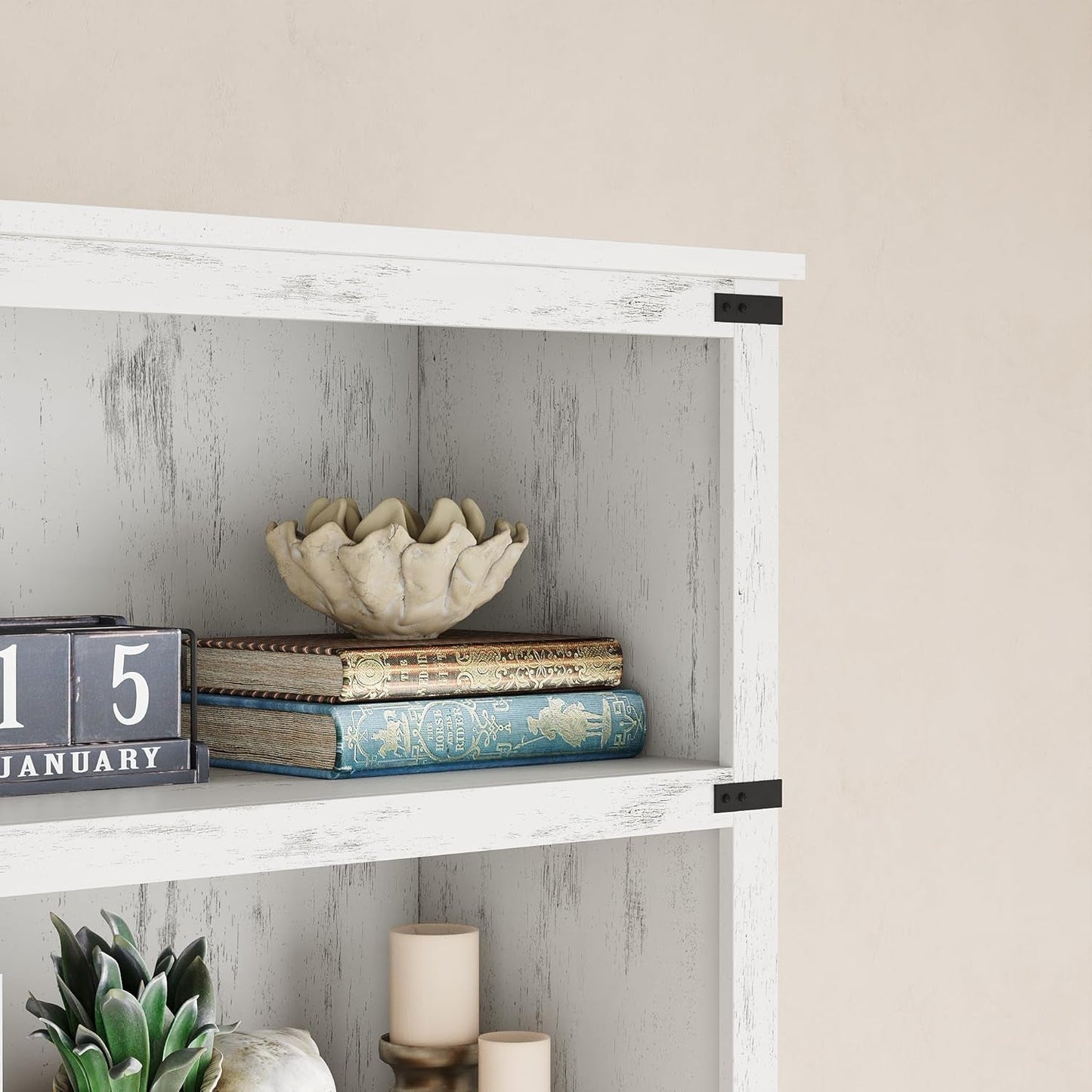 3 Tier Farmhouse Wood Bookcase With Storage White 40 Inch High 31.5 Inch Wide For Living Room And Home Office