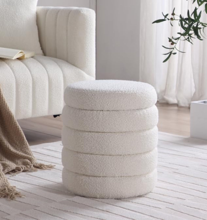 Round Ottoman With Hidden Storage And Cushioned Top