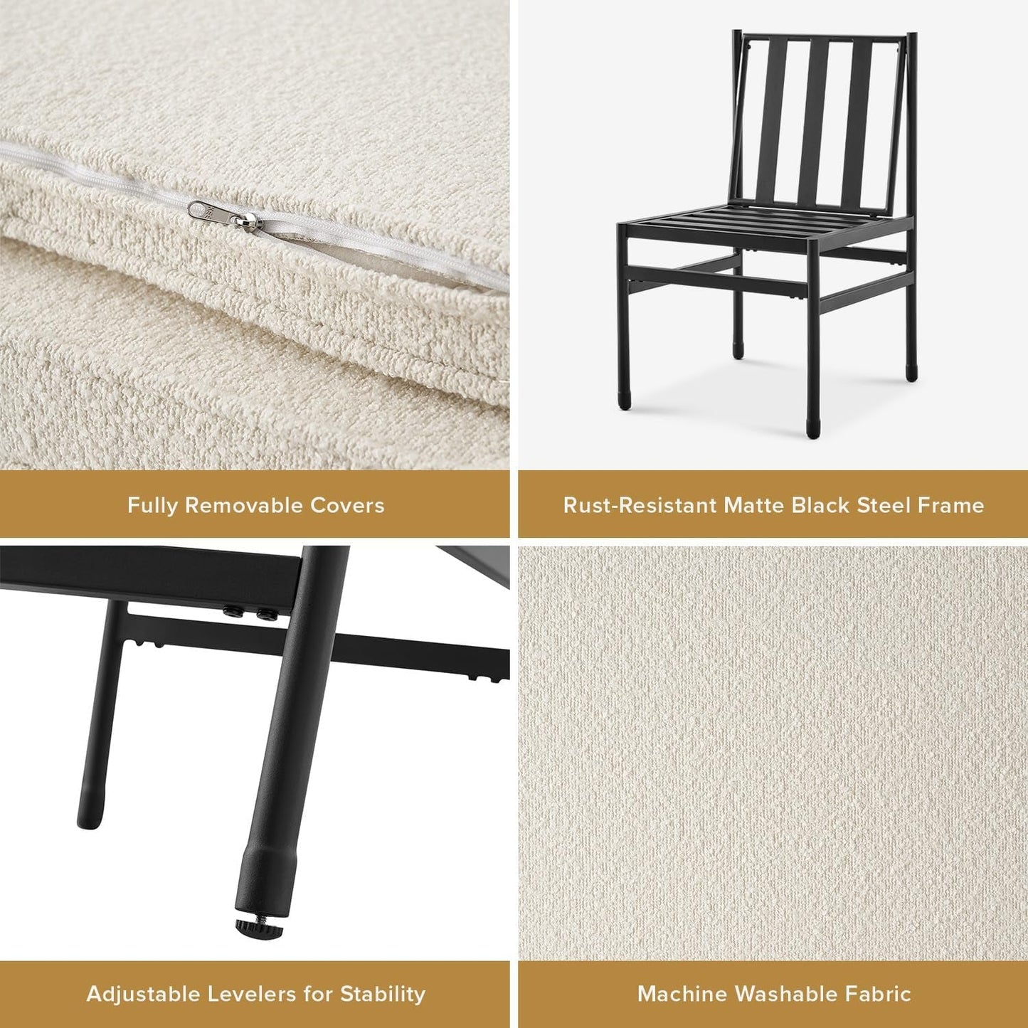 Black Dining Chairs With Removable Cushion Covers Set Of 2