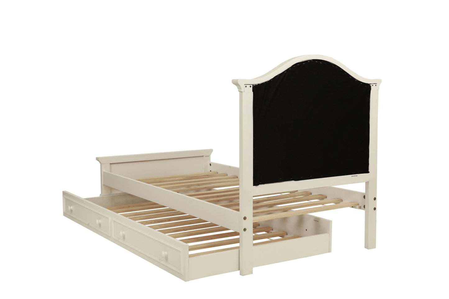 Contemporary Style Twin Size Bed w/ Trundle Slats Pine Plywood Kids Youth Bedroom Furniture Pink Faux Leather Tufted HB