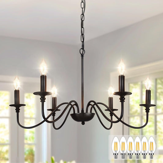 Six Light Black Industrial Farmhouse Chandelier Pendant