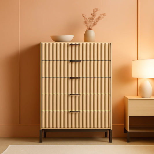 49.2 Inch Tall Five Drawer MatteNaturalFinish Dresser
