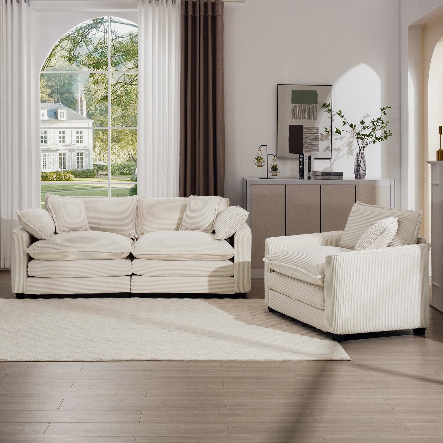 Modern Fabric Living Room Sofa Two Pieces Set