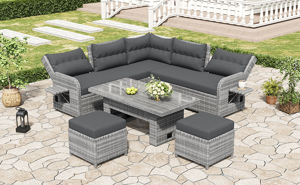 Outdoor Furniture Set Patio Rattan with Recliners and Tables