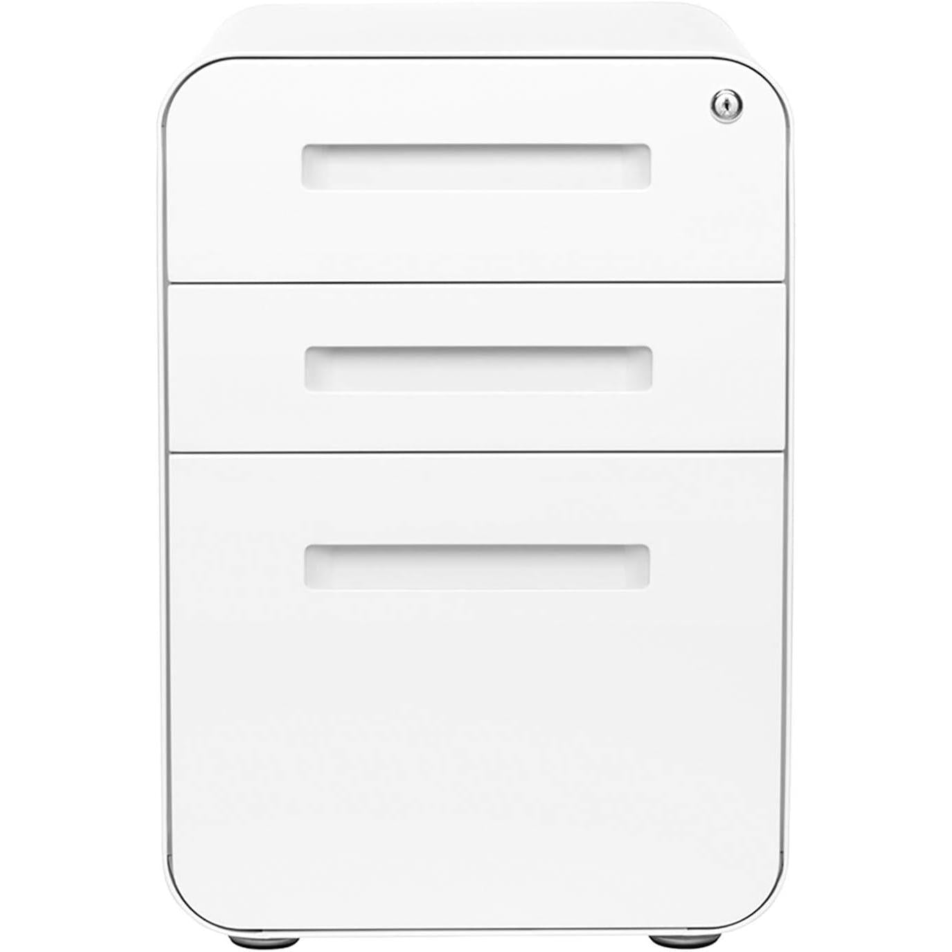 White Filing Cabinet With Lock And Wheels For Office