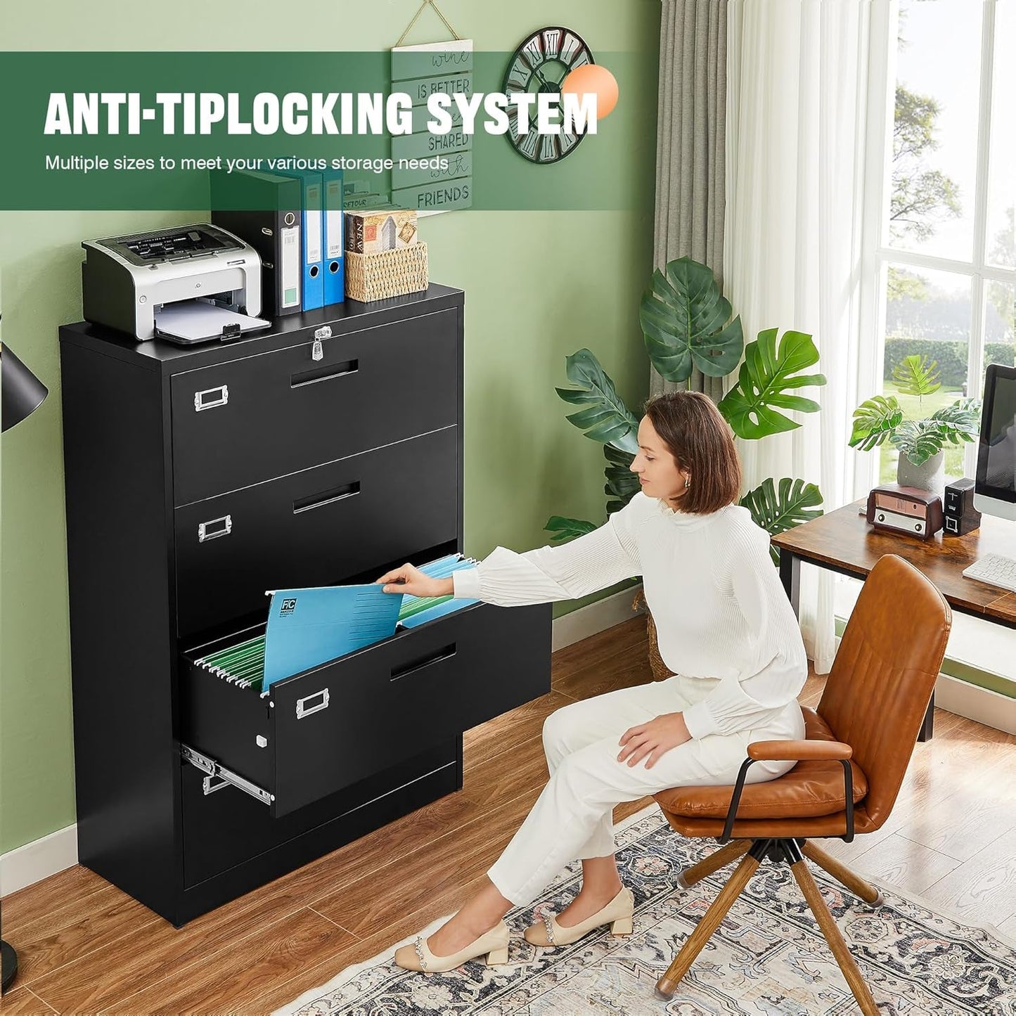 4 Drawer Metal Lateral File Cabinet With Lock For Office