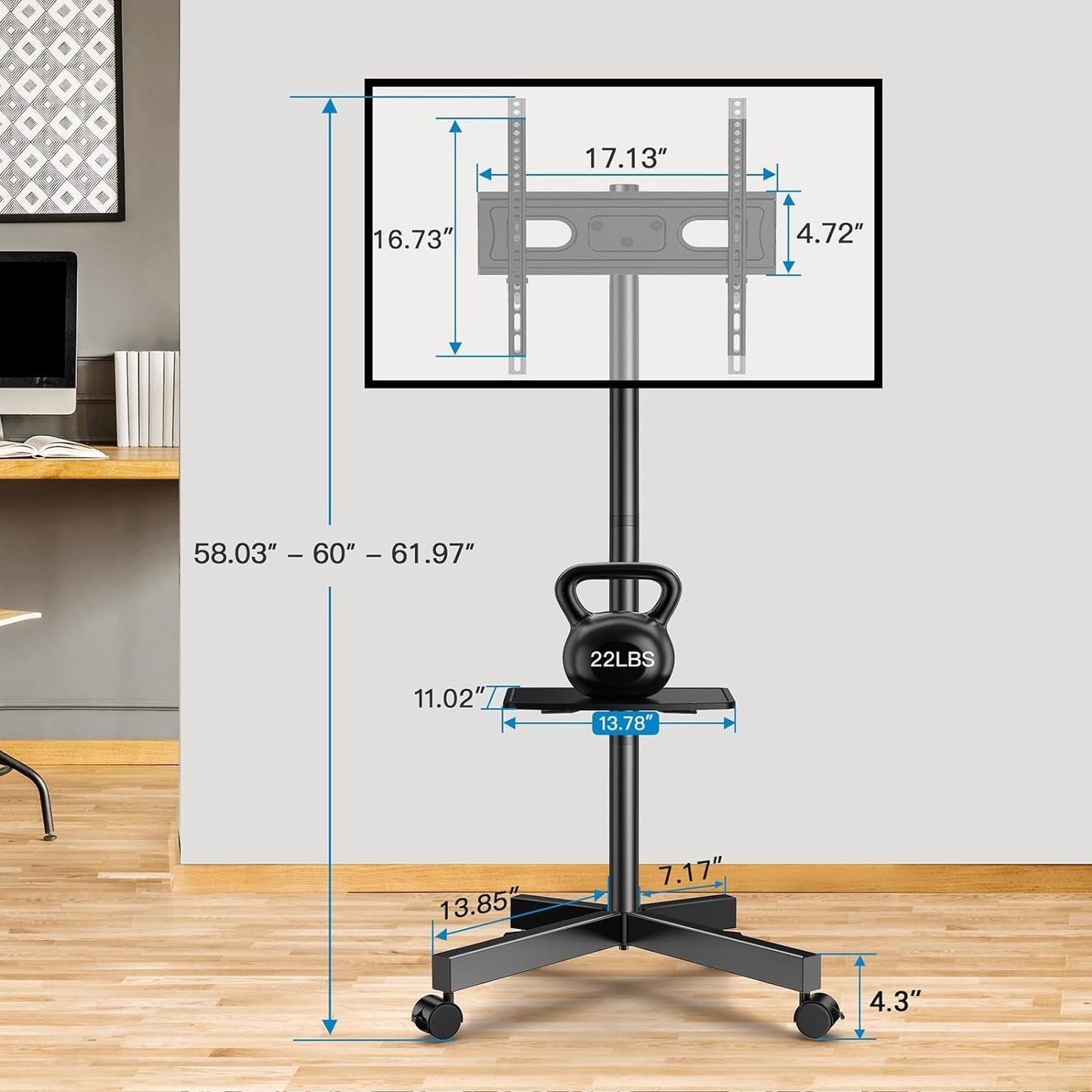 Mobile TV Stand for 23 to 60 Inch TVs with Laptop Shelf and Vesa 400x400