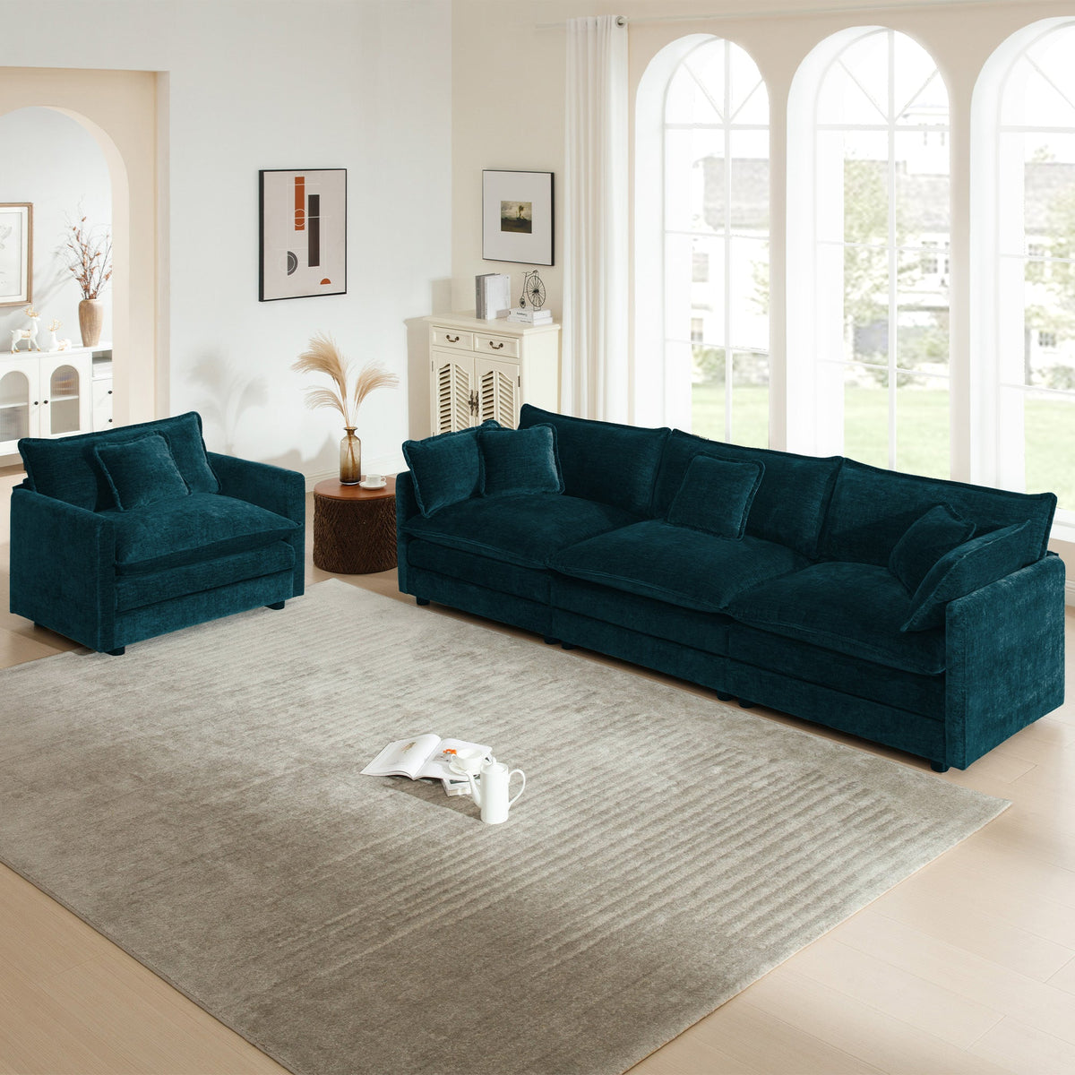 2-Piece Upholstered Sofa, Living Room Sectional Sofa Set