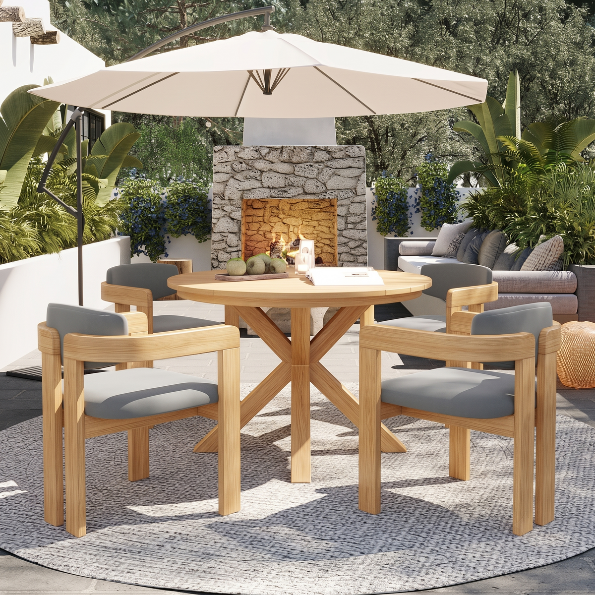 5-Piece Outdoor Acacia Wood Round Dining Set