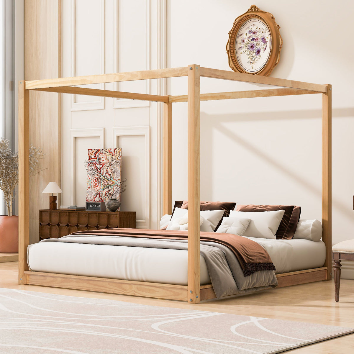 King Size Canopy Platform Bed with Support Legs