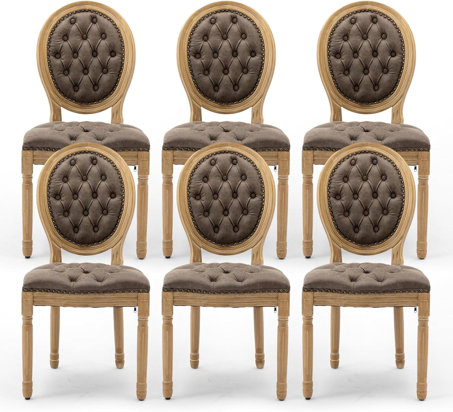 Brown PU Leather Upholstered Dining Chairs Set Of 6