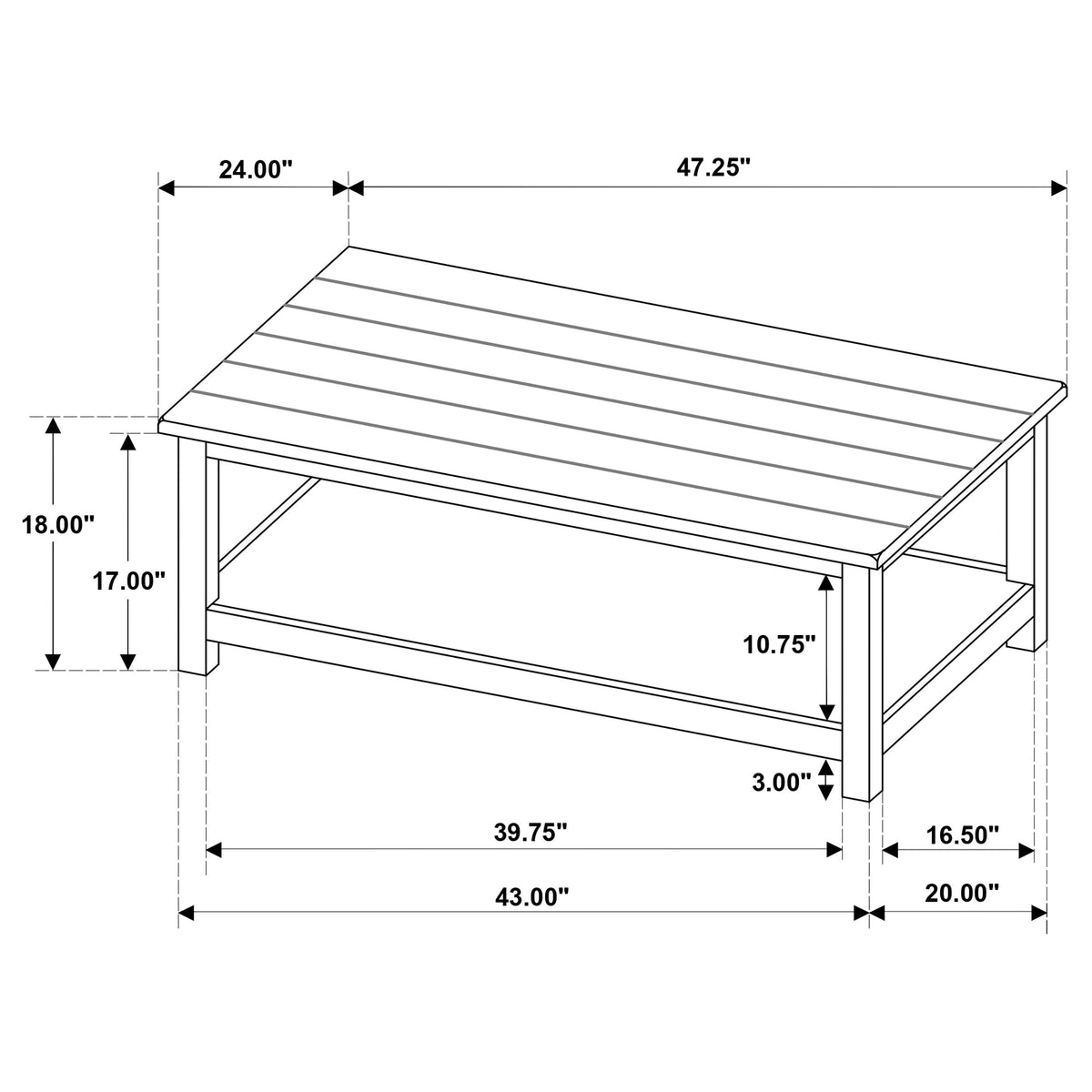 Castleton Distressed Java Wood Coffee Table with Shelf