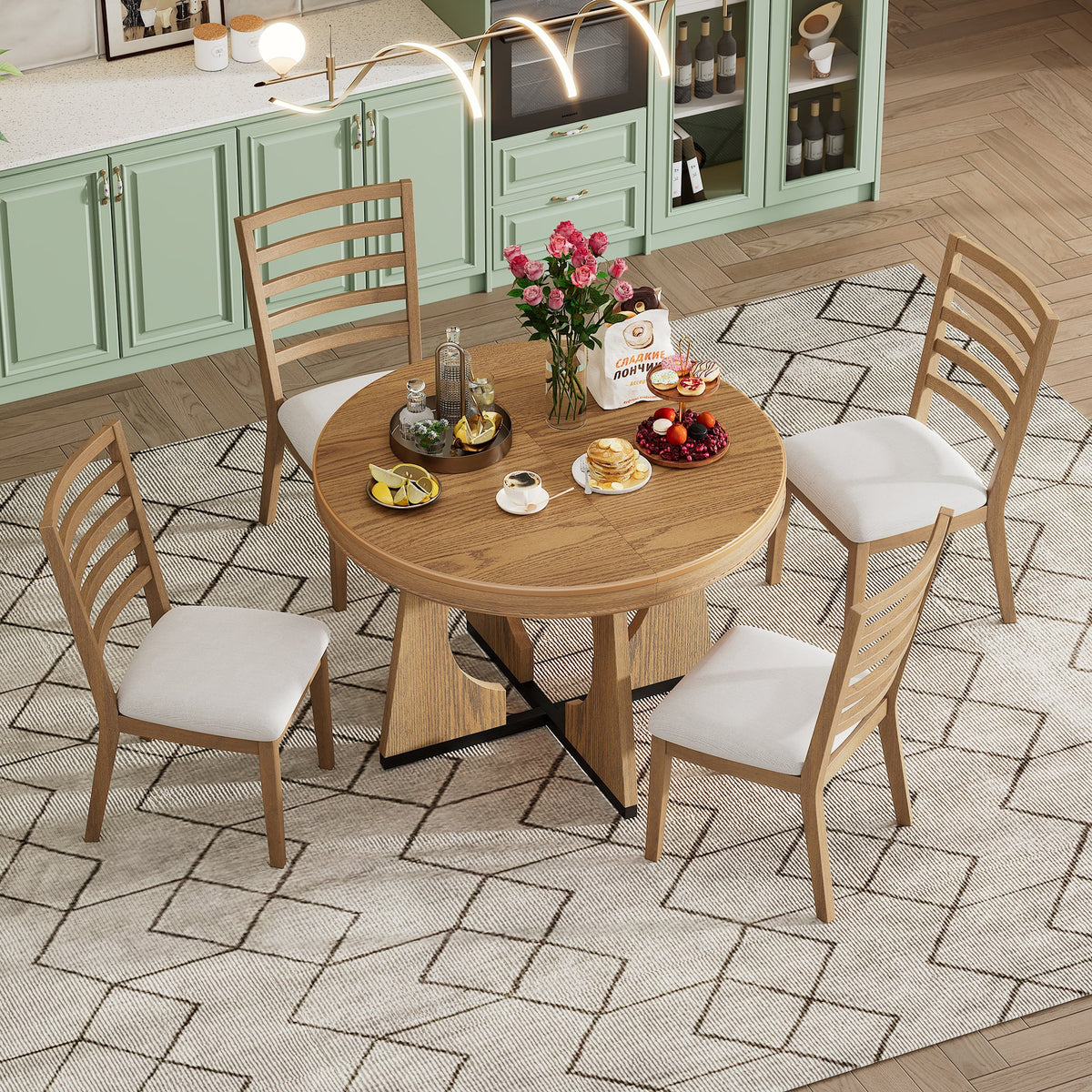 TREXM Round Dining Table for 4 with Chairs Set