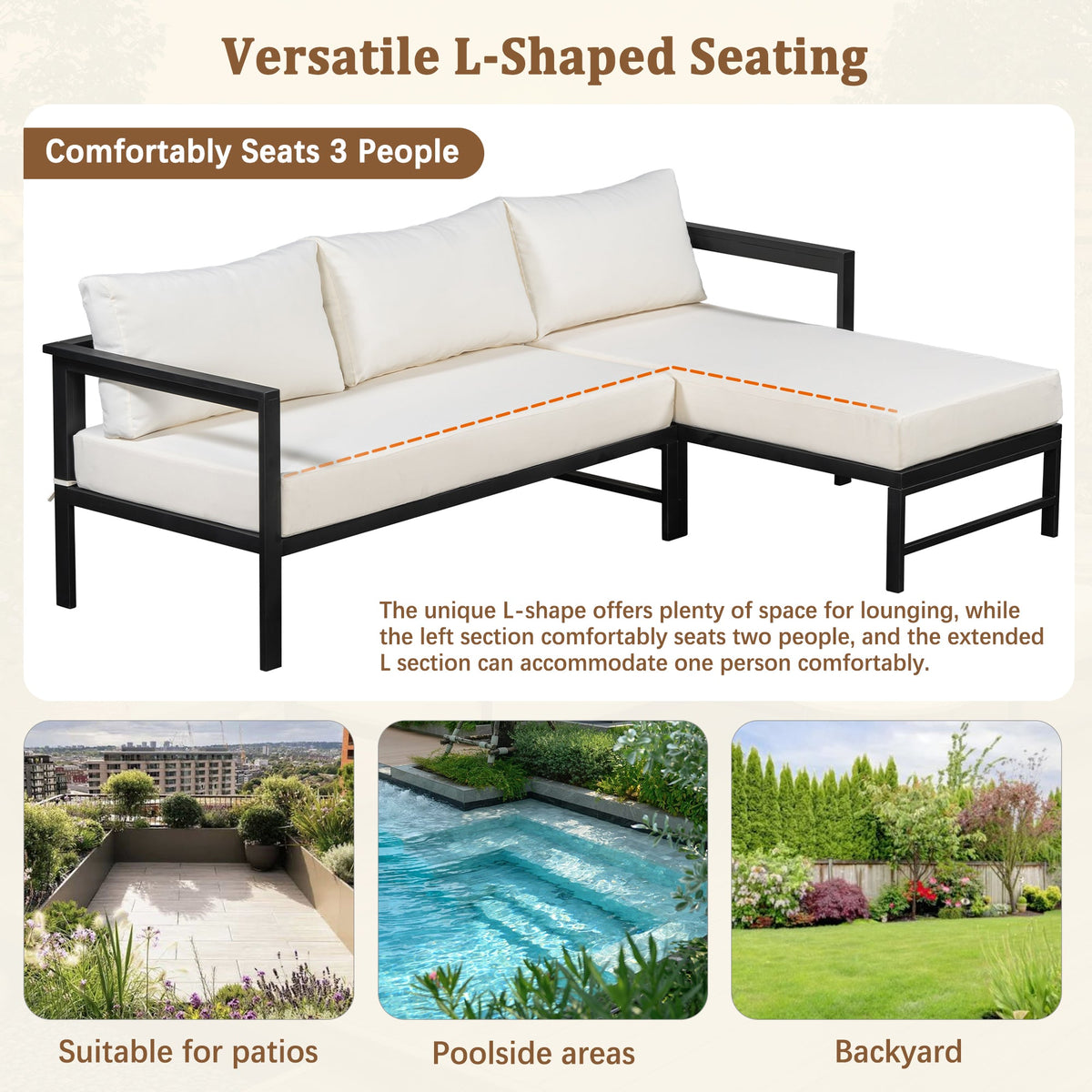 U_Style Outdoor L-Shaped Sofa with Iron Frame