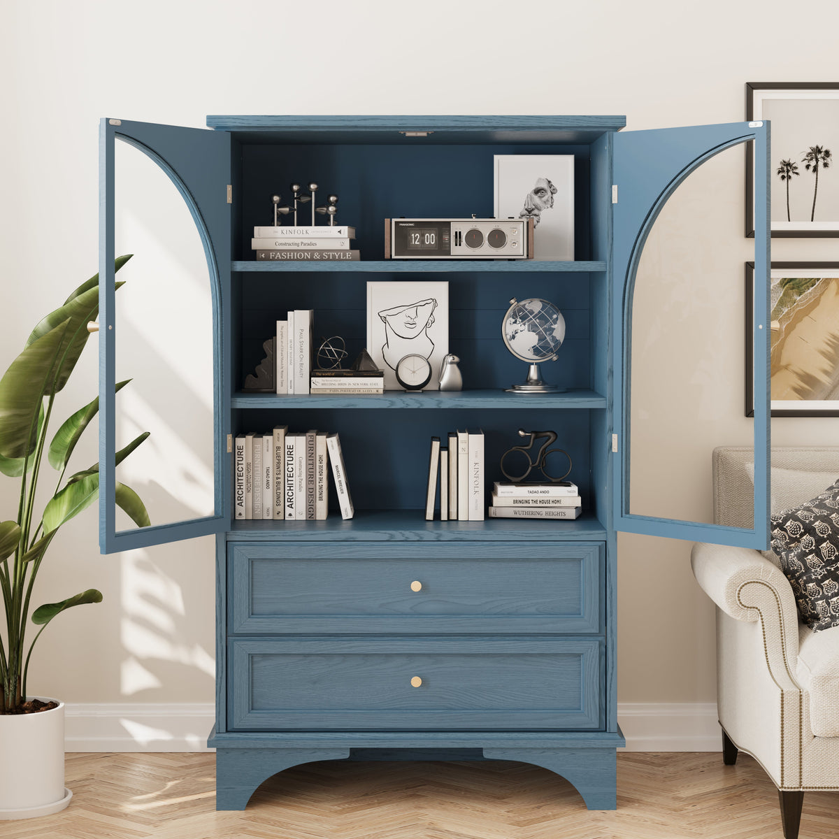 52.17"H Glass Door Display Case Storage Cabinet
