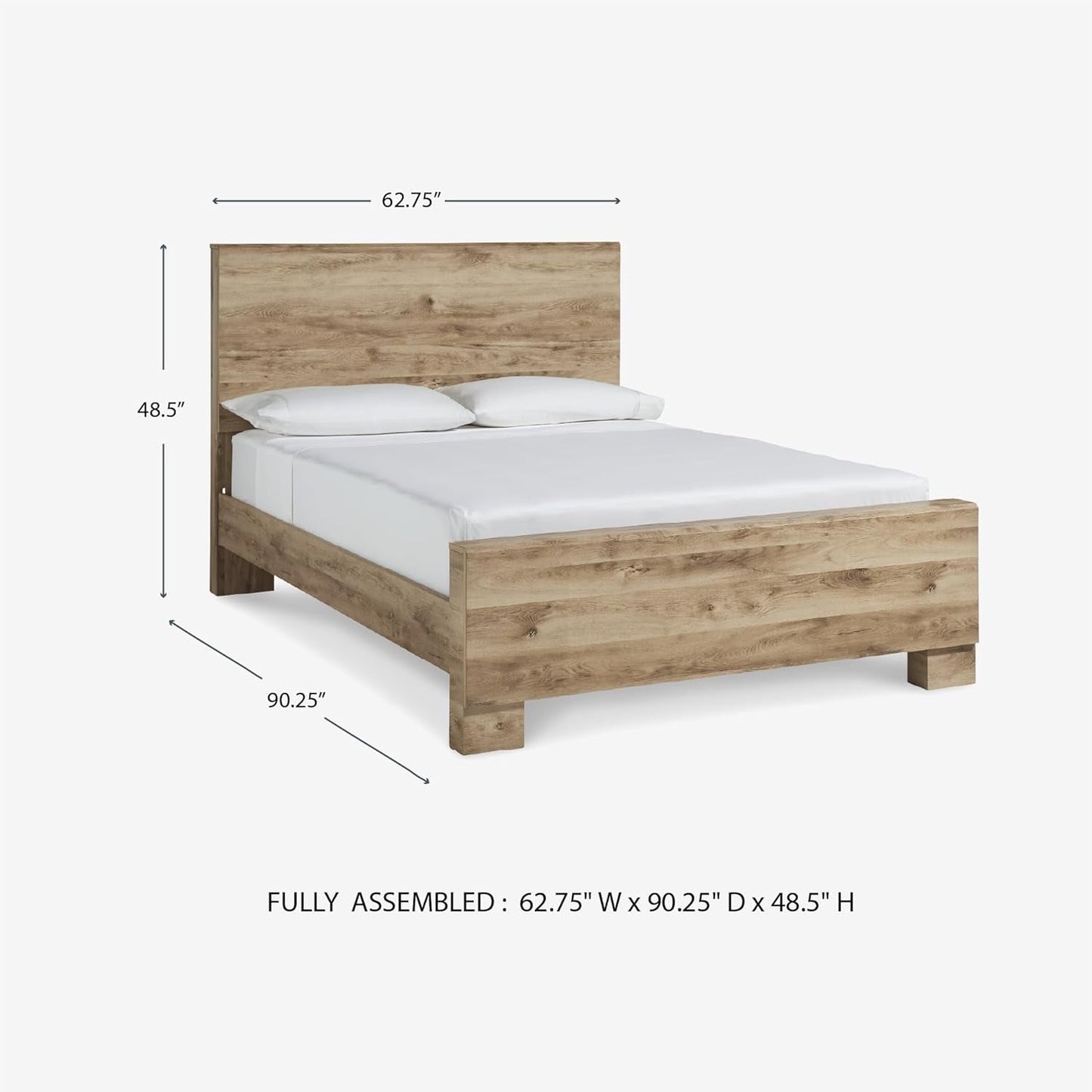 Rustic Queen Panel Bed With Metal Slats Light Brown Finish