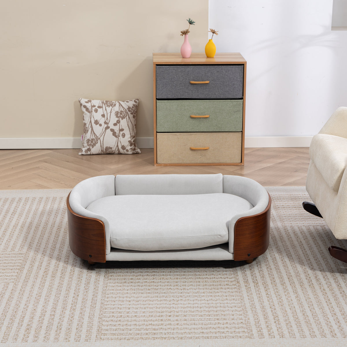 Scandinavian Style Elevated Dog Bed Pet Sofa With Solid Wood Legs
