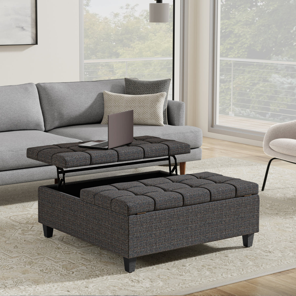 Harrison 40 Inch Wide Large Square Coffee Table Storage Ottoman