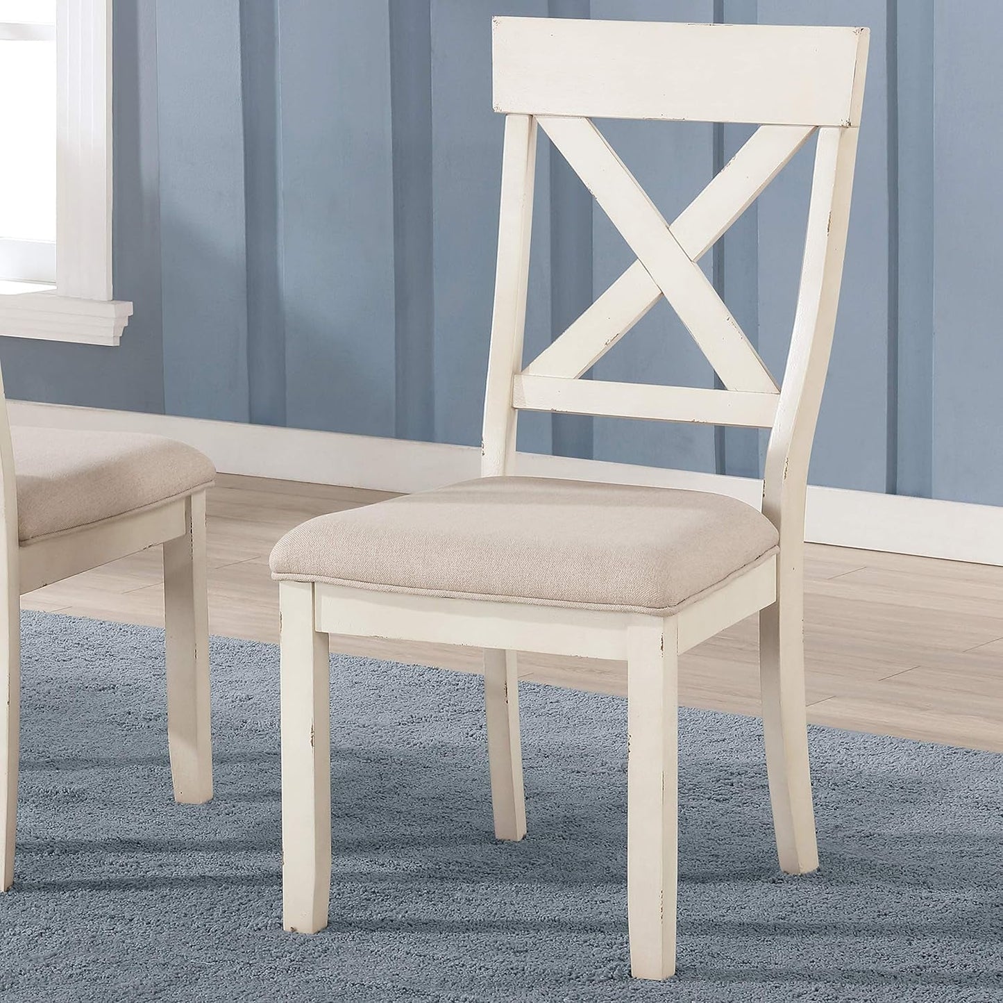 Prato Wood Cross Back Dining Chairs Antique White Tan
