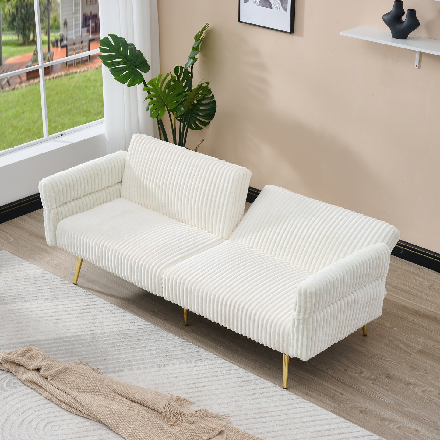 Corduroy Foldable Double Sofa Bed with Folding Armrests for Living Rooms and Small Spaces, 79 Inch