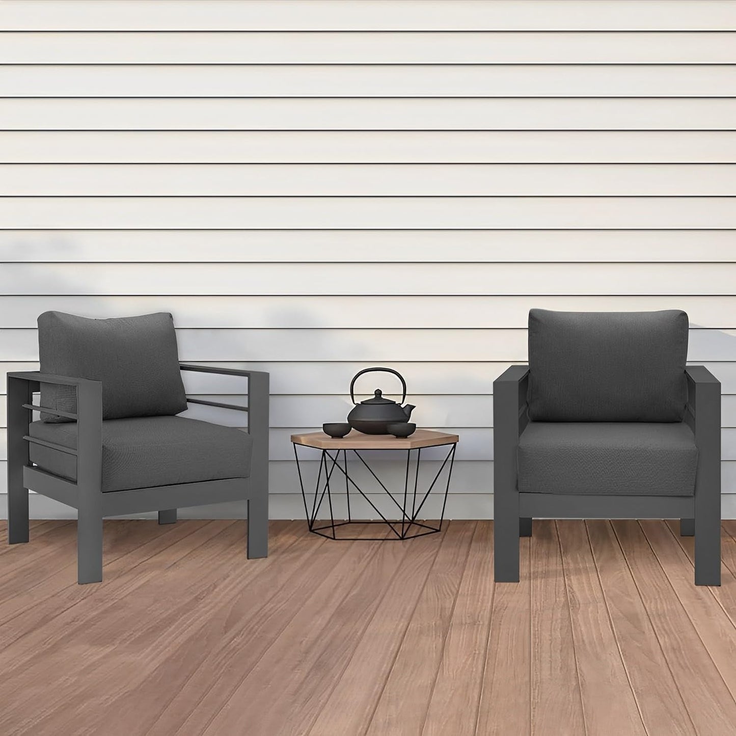 All-Weather Outdoor Metal Armchair Set with Cushions