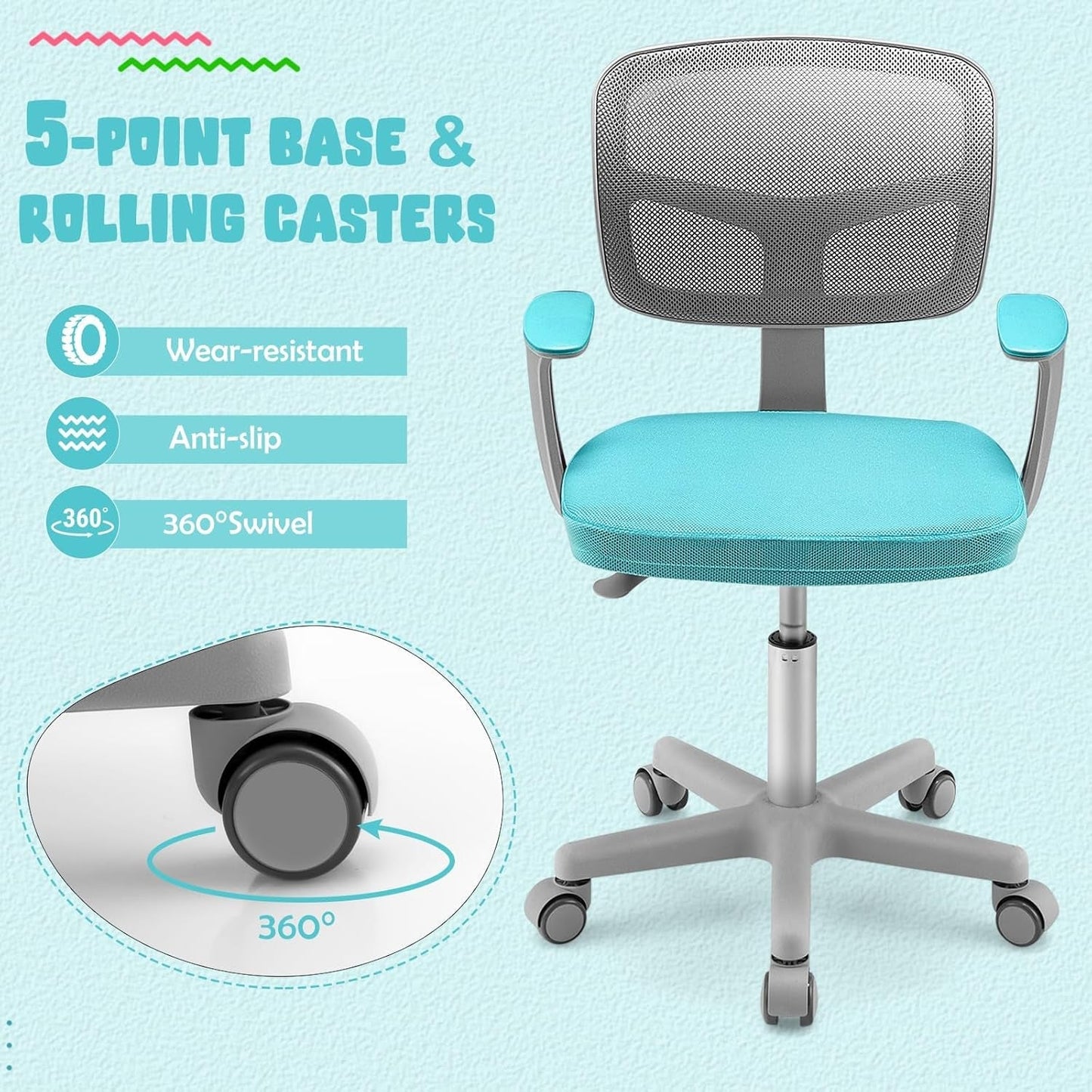 Ergonomic Kids Desk Chair With Lumbar Support Cyan