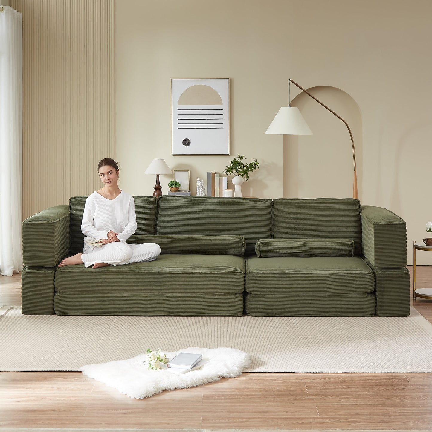 Large Modern Corduroy Sofa