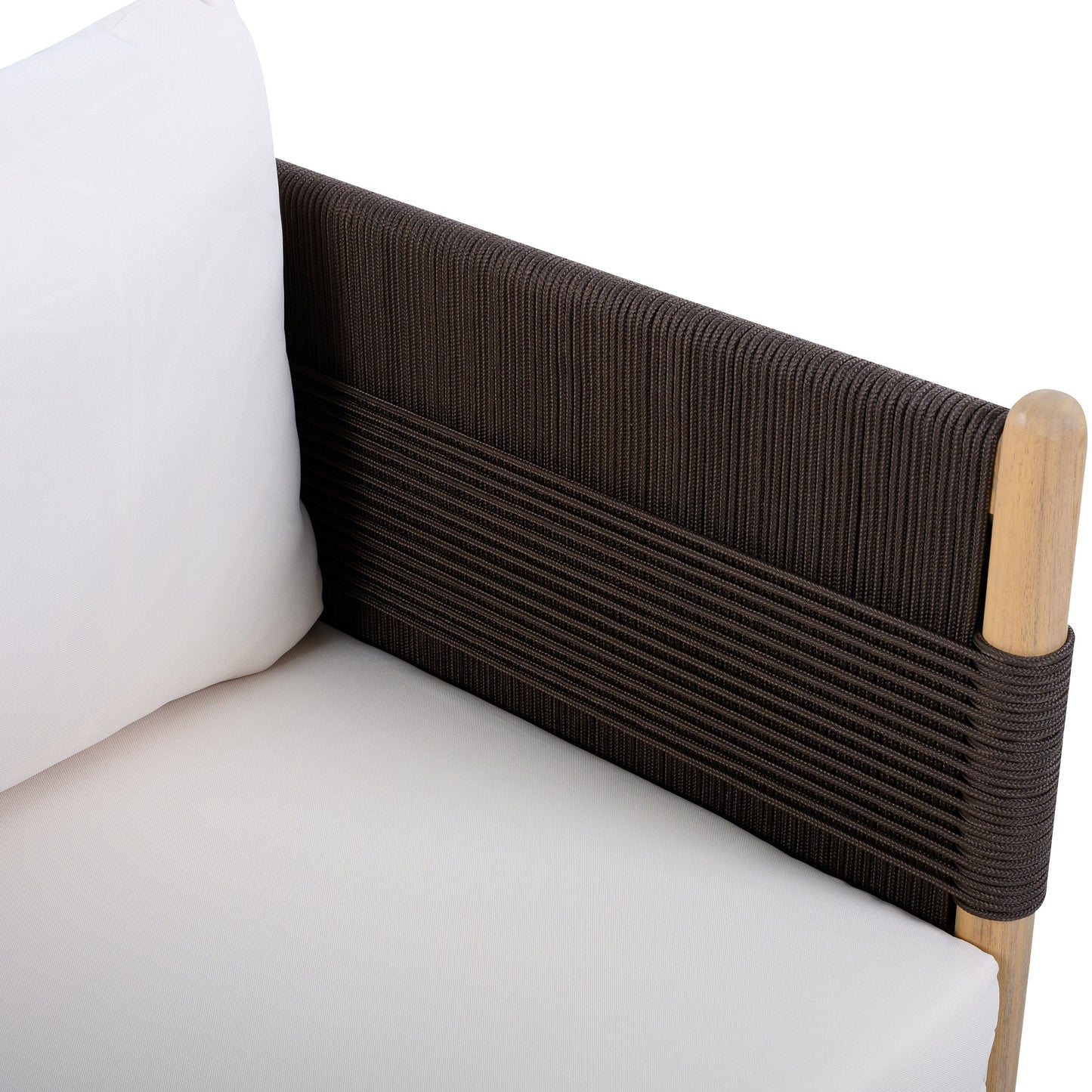 Outdoor Acacia Club Chairs (Set of 2) with Diamond-Pattern Black Rope, Light Teak Finish