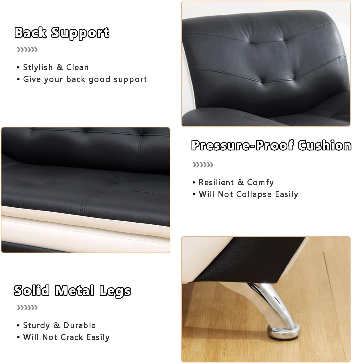 Leather Sofa Set With Loveseat For Living Room Black White