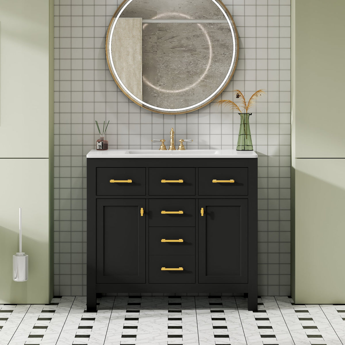 36'' Bathroom Vanity with Ceramic Sink Combo Set
