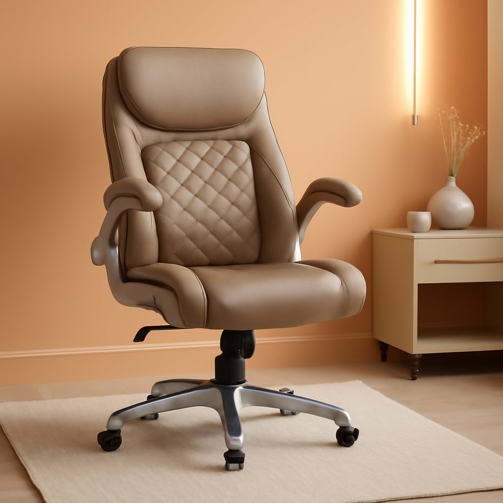 Ergonomic Office Chair Microfiber Leather With Adjustable Lumbar Support Taupe