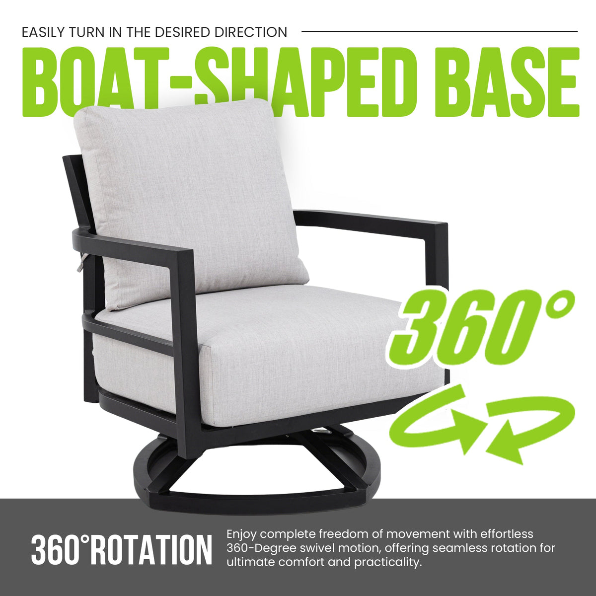 Modern Outdoor Fully Weld Swivel Lounge Chair – Premium Aluminum Frame in Ember