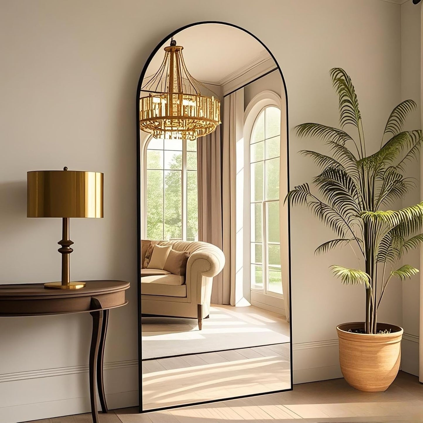 58x19 Inch Arched Floor Standing Full Length Mirror Black