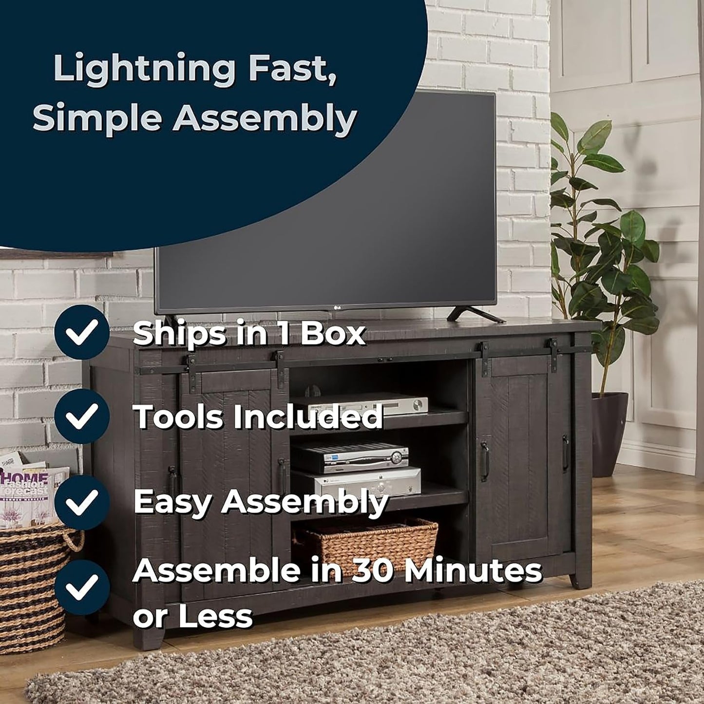 Sierra 65 Inch Grey TV Stand for Living Room Console
