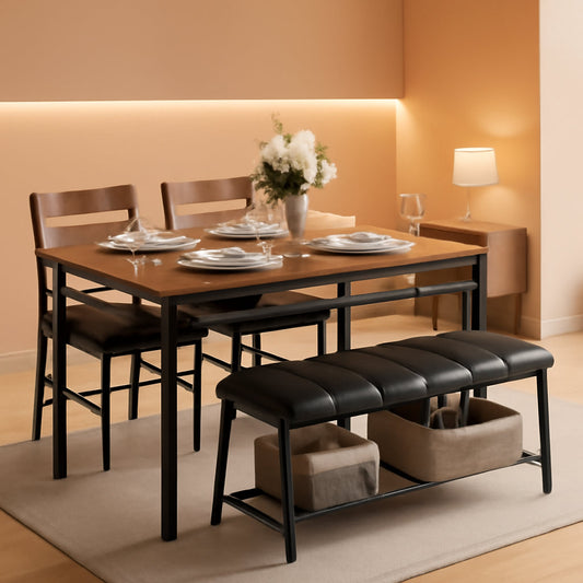 Industrial Dining Room Table Set For Four Rustic Brown